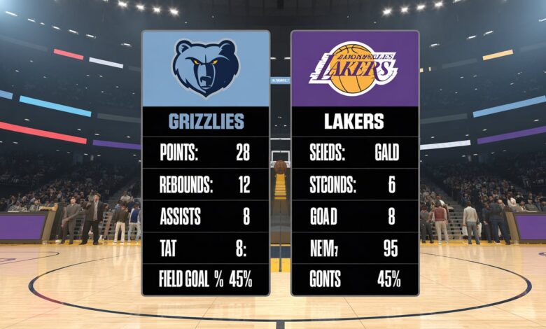 memphis grizzlies vs lakers match player stats
